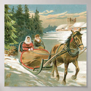 Jul häst och Sleigh Poster