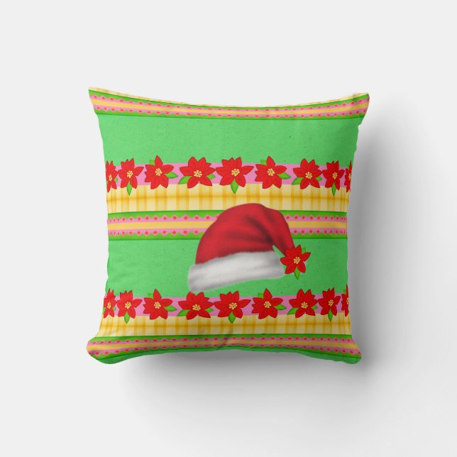 Jul Hat Dekorativ kudde, Grönten Poinsettia Kudde (Framsida)