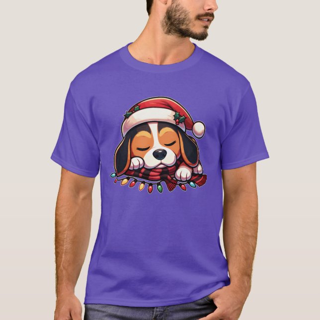 Jul Hat-julen Fairy Ljus Beagle-familjen T Shirt (Framsida)