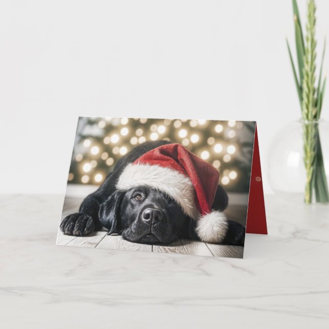 Jul Hat på en svart labradoerska Helgkort (Framsida)