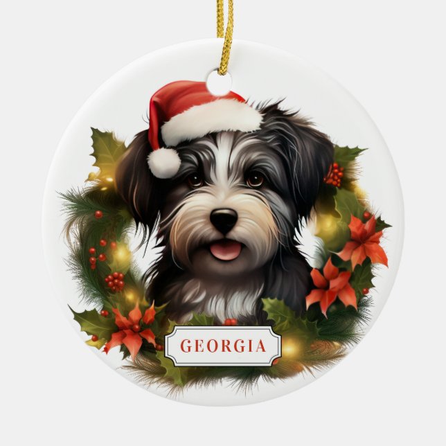 Jul Havanese Ceramic Circle Ornament (Framsidan)