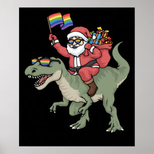 Jul-HBT-Jultomten TRex Rainbow Gay pride Poster