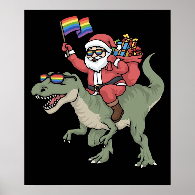 Jul-HBT-Jultomten TRex Rainbow Gay pride Poster (Framsidan)