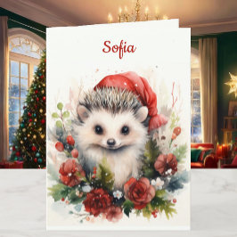 Jul Hedgehog Personalize Namn & Hälsning Helgkort