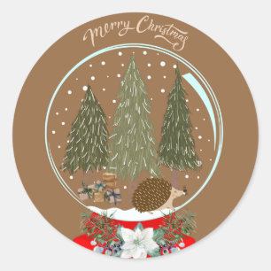 Jul Hedgehog Snö Globe Sticker Runt Klistermärke
