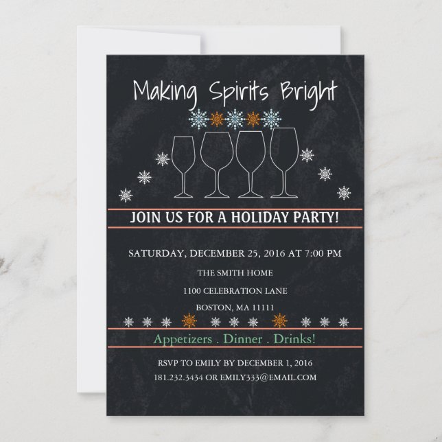 Jul Helgdag Black Chalkboard Snowflake Party Inbjudningar (Framsida)