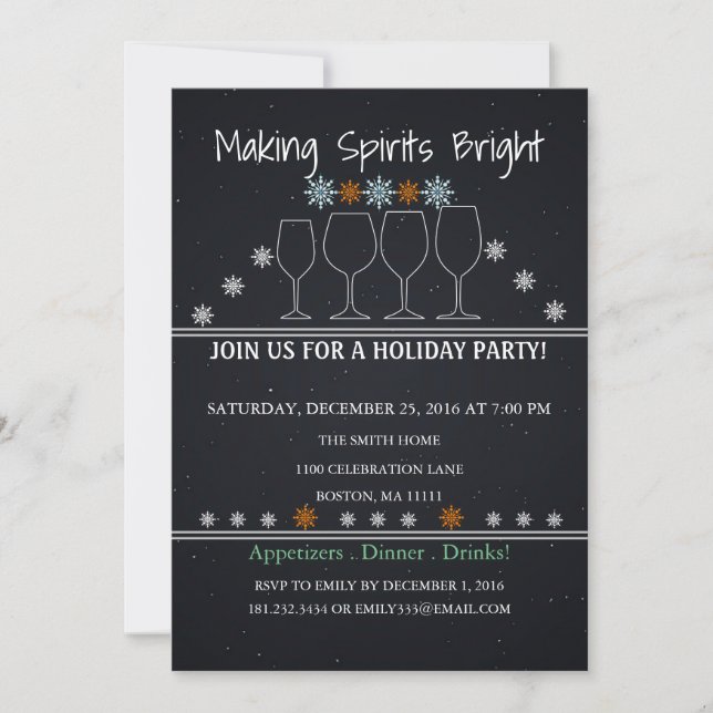 Jul Helgdag Black Chalkboard Snowflake Party Inbjudningar (Framsida)