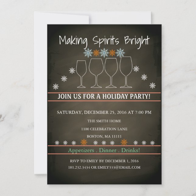 Jul Helgdag Black Chalkboard Snowflake Party Inbjudningar (Framsida)
