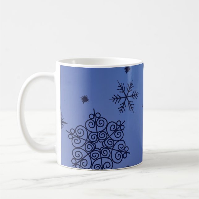 Jul Helgdag Blue Snö Flakes Kaffemugg (Vänster)