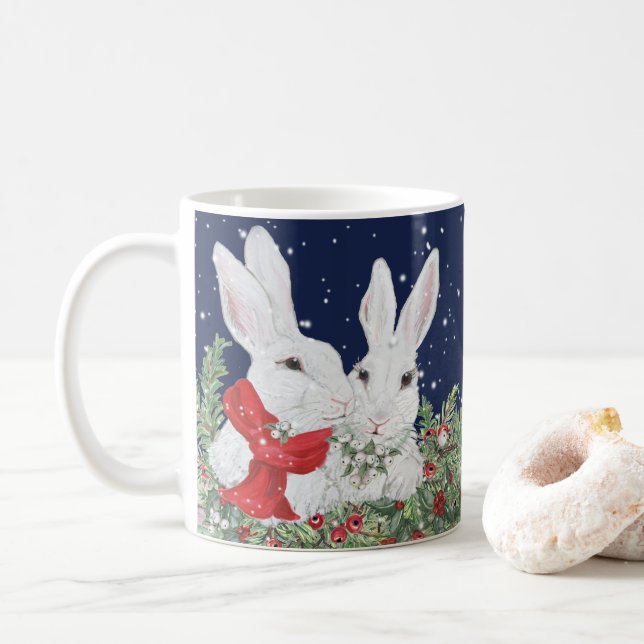 Jul Helgdag Bunny Rabbit Festive Winter Kaffemugg (Med munk)
