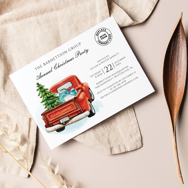 Jul Helgdag Business Logotyp Årlig Party Inbjudningar (Plaid Christmas Corporate Party Invitation)