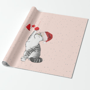 Jul Helgdag Cat Dekoration Roligt Silver Presentpapper