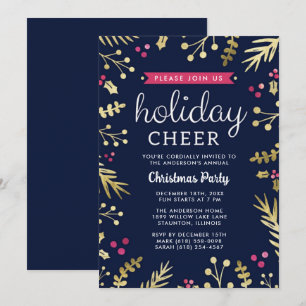 Jul Helgdag Cheer Navy Blue Party Inbjudningar