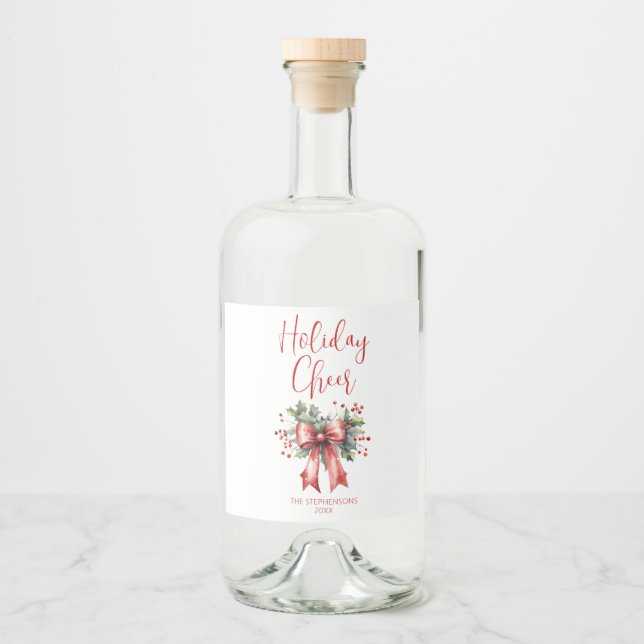 Jul Helgdag Cheer-skript Red Bow Namn Spritflaskor Etikett (Framsida)