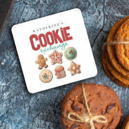 Jul Helgdag Cookie Exchange Party Underlägg Papper Kvadrat