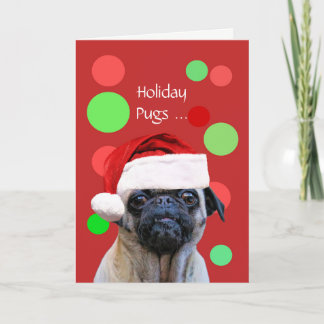 Jul Helgdag Cute Pug Hund Santa Hat Kort