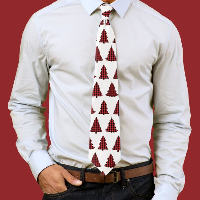 Jul Helgdag Cute Träd Buffalo Play Mönster Slips (Buffalo check pattern christmas tree neck tie. )