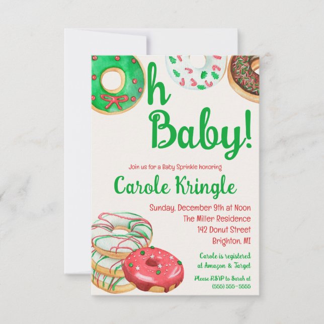 Jul Helgdag Donut Baby Sprinkle, Shower Inbjudningar (Framsida)