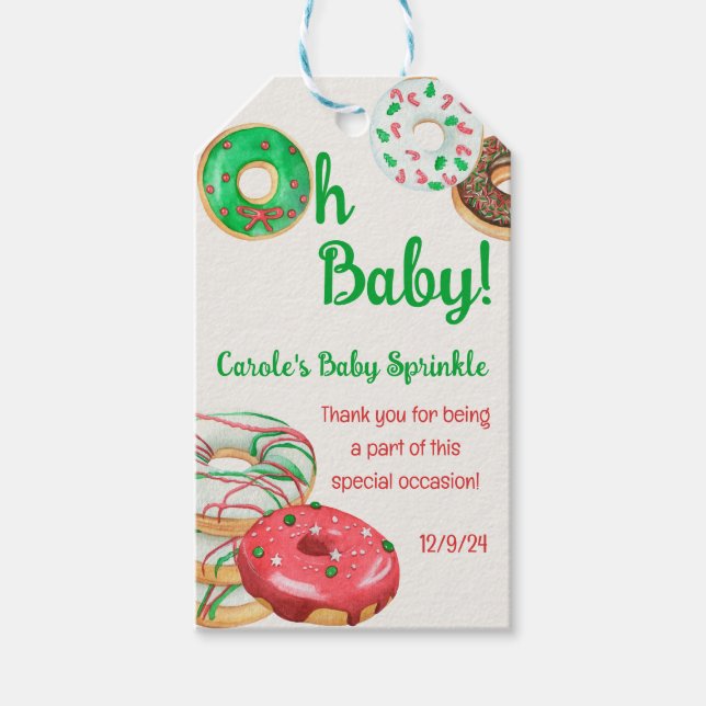 Jul Helgdag Donut Baby Sprinkle, Shower Presentetikett (Framsidan)