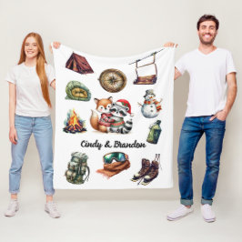 Jul Helgdag Ett par utomhus Fox Raccoon White Fleecefilt