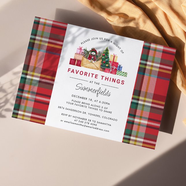 Jul Helgdag Favorite Sak Party Inbjudningar (Plaid Rustic Favorite Things Christmas Invitation)
