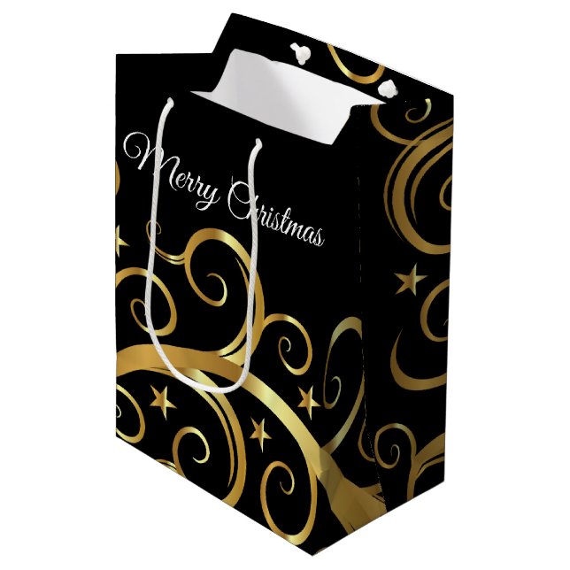 Jul Helgdag Gift Bag Majestic Swirls Black (Framsidan Vinklad)