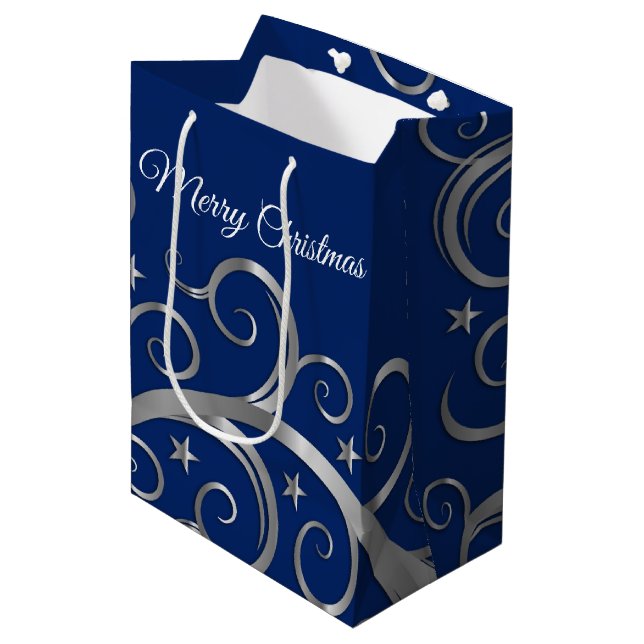 Jul Helgdag Gift Bag Majestic Swirls Blue (Framsidan Vinklad)