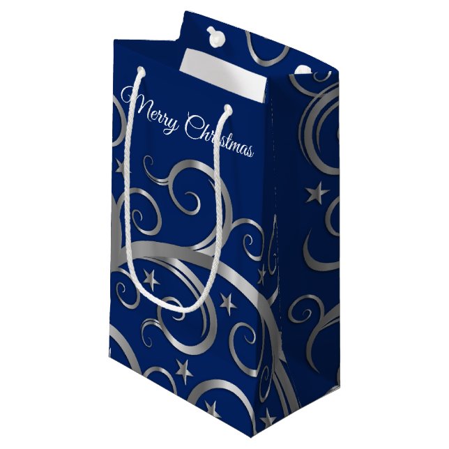 Jul Helgdag Gift Bag Majestic Swirls Blue (Framsidan Vinklad)