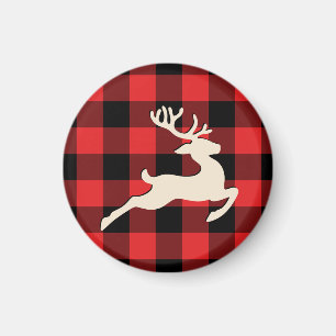 Jul Helgdag Hjort Antlers Red Black Gingham Magnet