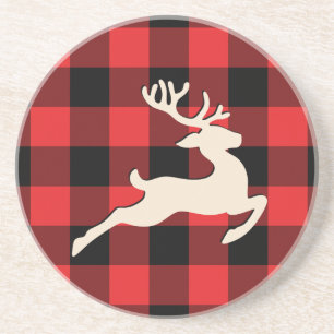 Jul Helgdag Hjort Antlers Red Black Gingham Underlägg