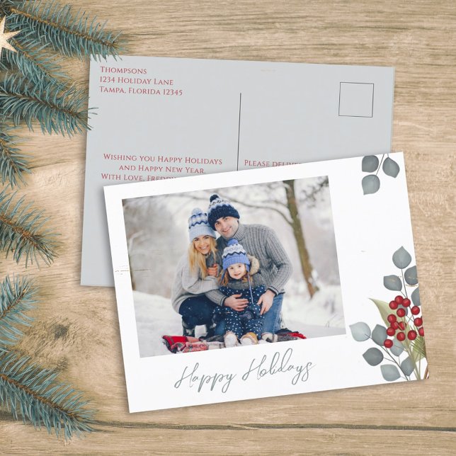 Jul Helgdag Holly Berries Greenery 1 Photo Helg Vykort (Skapare uppladdad)