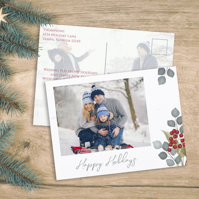 Jul Helgdag Holly Berries Greenery 2 Photo Helg Vykort (Skapare uppladdad)