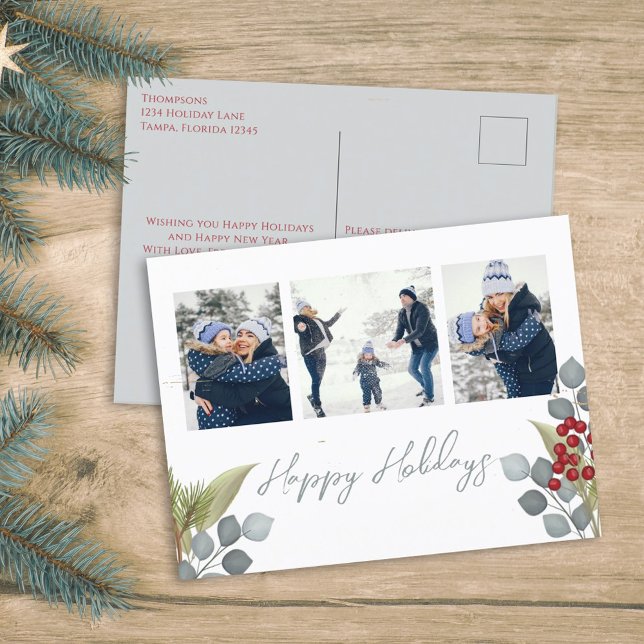 Jul Helgdag Holly Berries Greenery 3 Photo Helg Vykort (Skapare uppladdad)