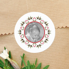 Jul Helgdag Holly Mandala Anpassningsbar Photo Runt Klistermärke