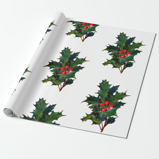 Jul Helgdag Holly Wrapping Papper Presentpapper (Utrullad)
