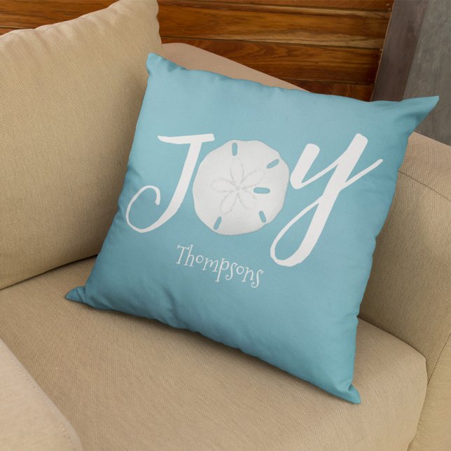 Jul Helgdag Joy Beach Turcouise Coastal Kudde (Christmas Holiday Joy typography custom throw pillow.)
