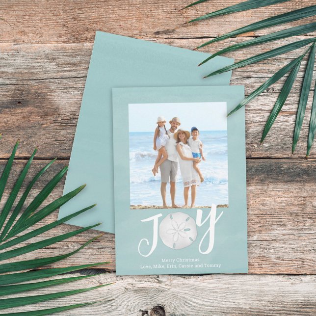 Jul Helgdag Joy Photo Simple Trendig Beach Julkort (Christmas Holiday Joy Creative Typography Beach Photo Card with a single-photo template.)