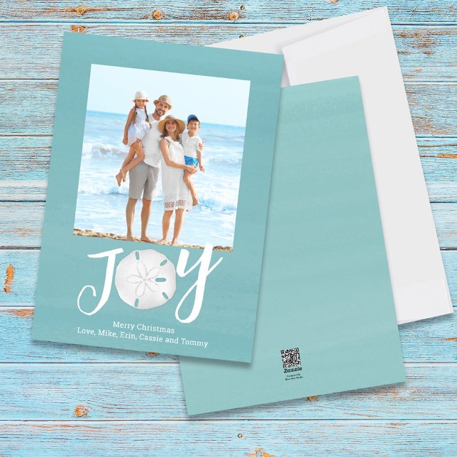 Jul Helgdag Joy Photo Simple Trendig Beach Julkort (Christmas Holiday Joy Creative Typography Beach Photo Card)