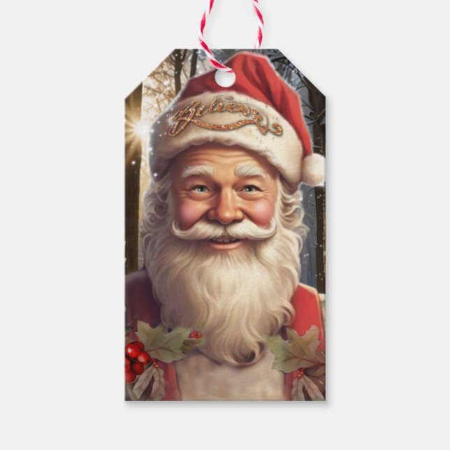 Jul helgdag Jultomten, snöskog Presentetikett (Framsidan)