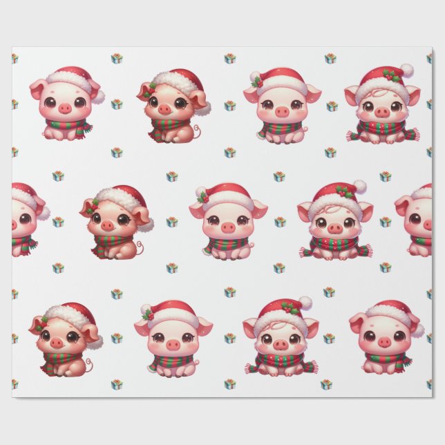 Jul Helgdag Kawaii Grisar om Vita I Presentpapper (Platt)
