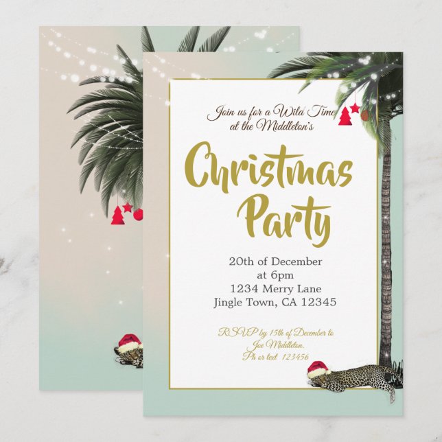 Jul Helgdag Leopard Handflatan String Ljus Inbjudningar (Fram/baksida)