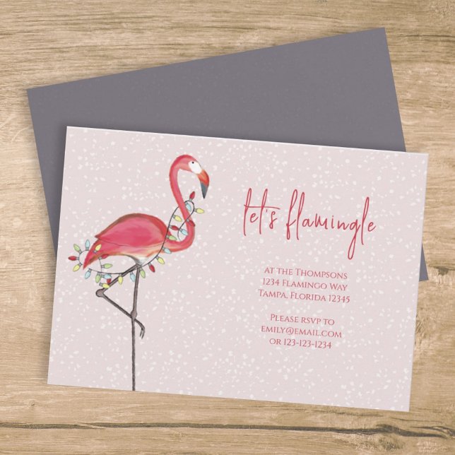 Jul Helgdag Ljus Rosa Festive Flamingo Inbjudningar (Skapare uppladdad)