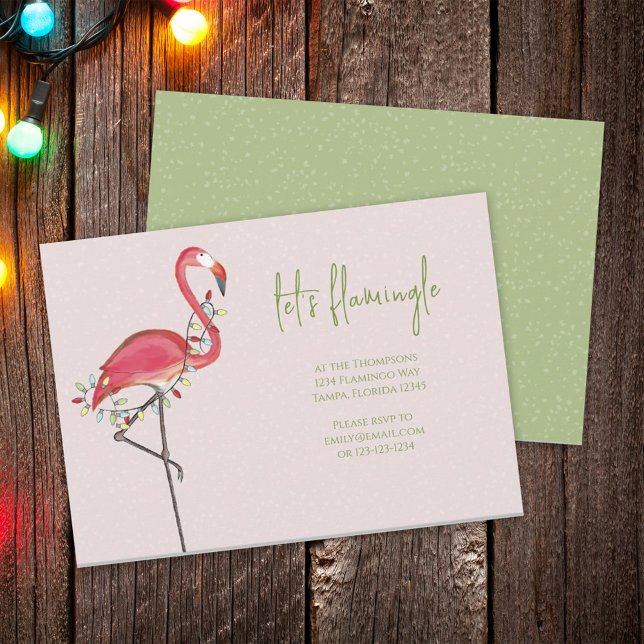 Jul Helgdag Ljus Rosa Festive Flamingo Inbjudningar (Skapare uppladdad)