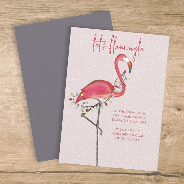 Jul Helgdag Ljus Rosa Festive Flamingo Inbjudningar (Skapare uppladdad)