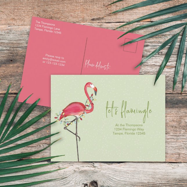 Jul Helgdag Ljus Rosa Festive Flamingo Inv Vykort (Skapare uppladdad)