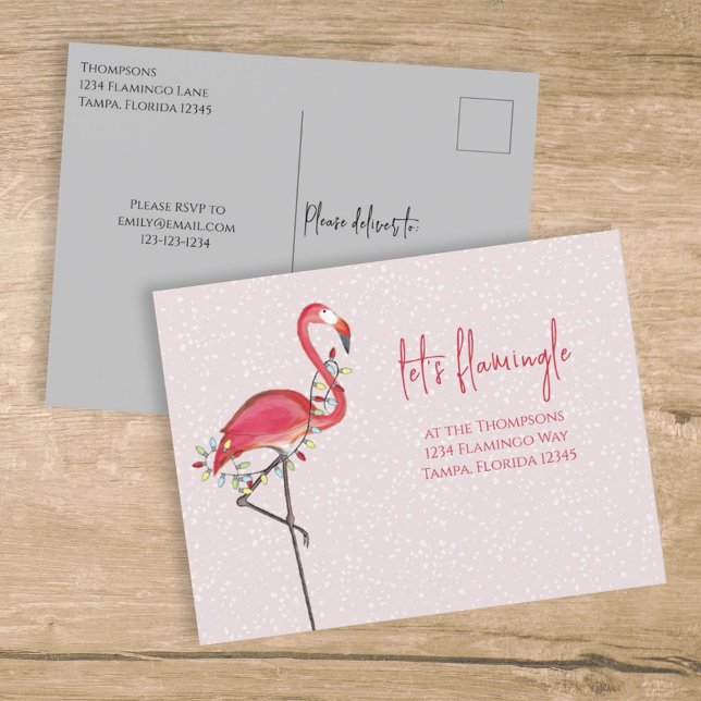 Jul Helgdag Ljus Rosa Festive Flamingo Vykort (Skapare uppladdad)