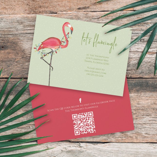 Jul Helgdag Ljus Rosa Flamingo QR-kod Inbjudningar (Skapare uppladdad)