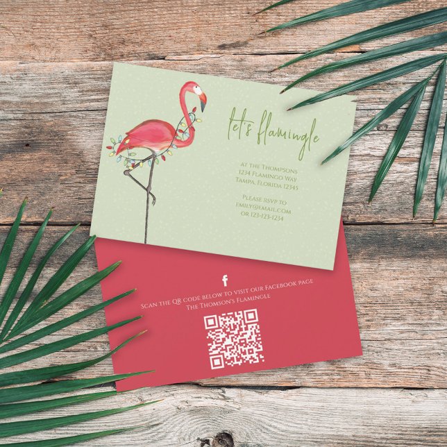 Jul Helgdag Ljus Rosa Flamingo QR-kod Inbjudningar (Skapare uppladdad)