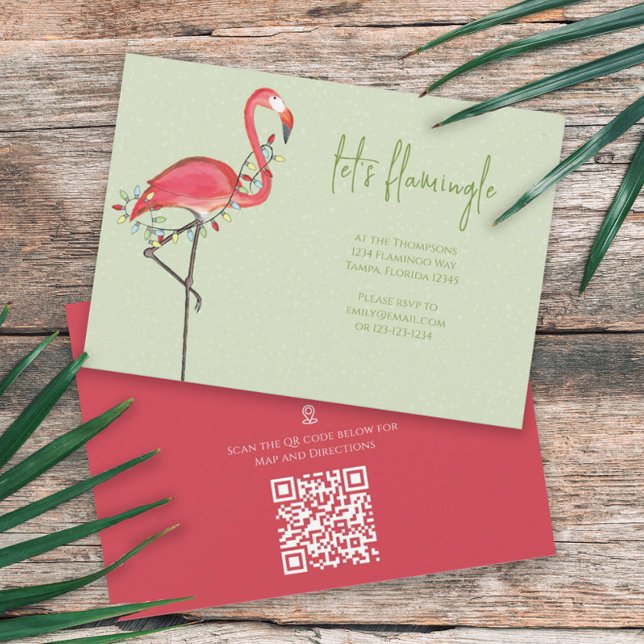 Jul Helgdag Ljus Rosa Flamingo QR-koden Karta Inbjudningar (Skapare uppladdad)