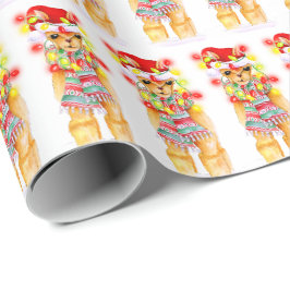 Jul helgdag Llama vattenfärgsrepetera mönster Presentpapper